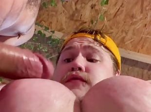 Big titty guy get tits sucked on by bros and slapped by big dicks