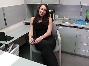 Quick handjob in the office by mature brunette secretary Kaylynn