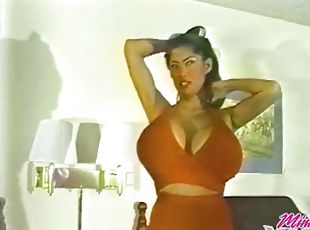 Pornstar Minka plays with her big fake tits