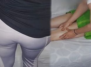 Frau bei echter Massage mit Masseur, Creampie in Muschi und Buttplug