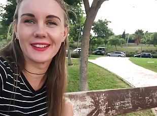 Wild and horny brunette chick masturbating in public place hoping someone will see her