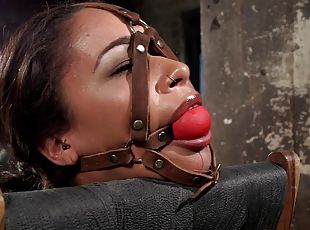 Nude Skin Diamond gets tied up and penetrated by a long stick