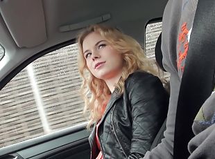 Blonde skank Nishe enjoys hardcore upskirt banging in a car