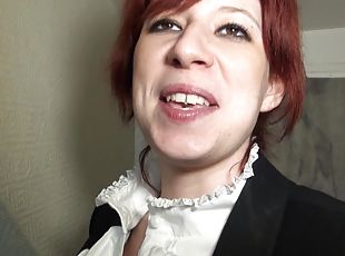 Redhead mature Pandora Doll drops on her knees to be fucked