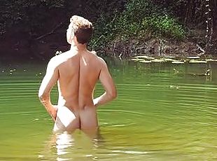 Jerking off after swimming naked in the river
