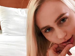 Sweet blonde girl Alicia Williams drops her panties to masturbate