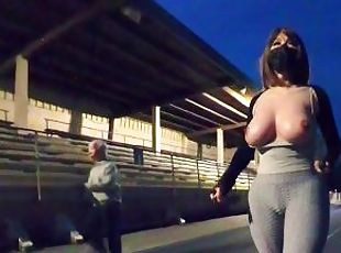 Sexy crossdresser flashed to an old man at the track field