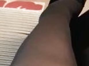 My wife teasing in flat and nylons