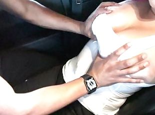Sucking my huge tits in Car