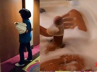 COCK FLASHING Real hotel maid catches me jerking off and cleans my cock