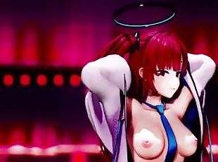 Blue Archive Hayase Yuuka Half Nude No Bra Dance Queencard Hentai MMD 3D Red Hair Color Edit Smixix