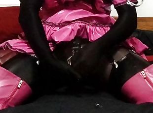 Sissy maid cums in chastity during self bondage