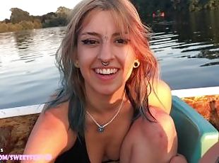 Alt schoolgirl loves giving footjobs while getting fingered on a boat sailing a public lake