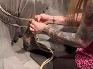 FemDom Mistress ties up her first ever sub as she learns the art of Shibari
