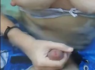 Naughty horny rubbing cock in the pool while her friends watch