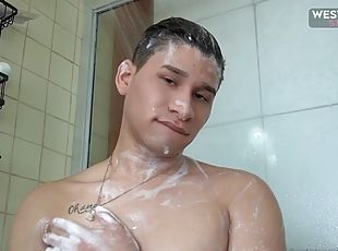 banhos, masturbação, pénis-grande, celebridade, gay, latina, gozando, engraçado, chuveiro, sozinho