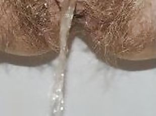 Powerful stream of piss from my hairy pussy  Up Close POV  Free Pee Porn Videos